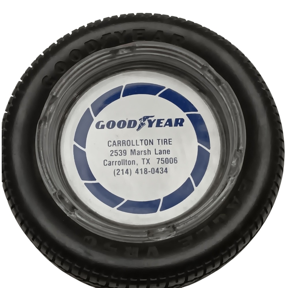 Vintage Goodyear Eagle VR50 Tire Glass Ashtray Carrollton Tire Texas 6 Inch